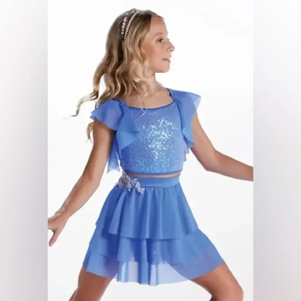 Weissman dance costume 2 piece blue top skirt Unicorn 15116 SC Small MC child